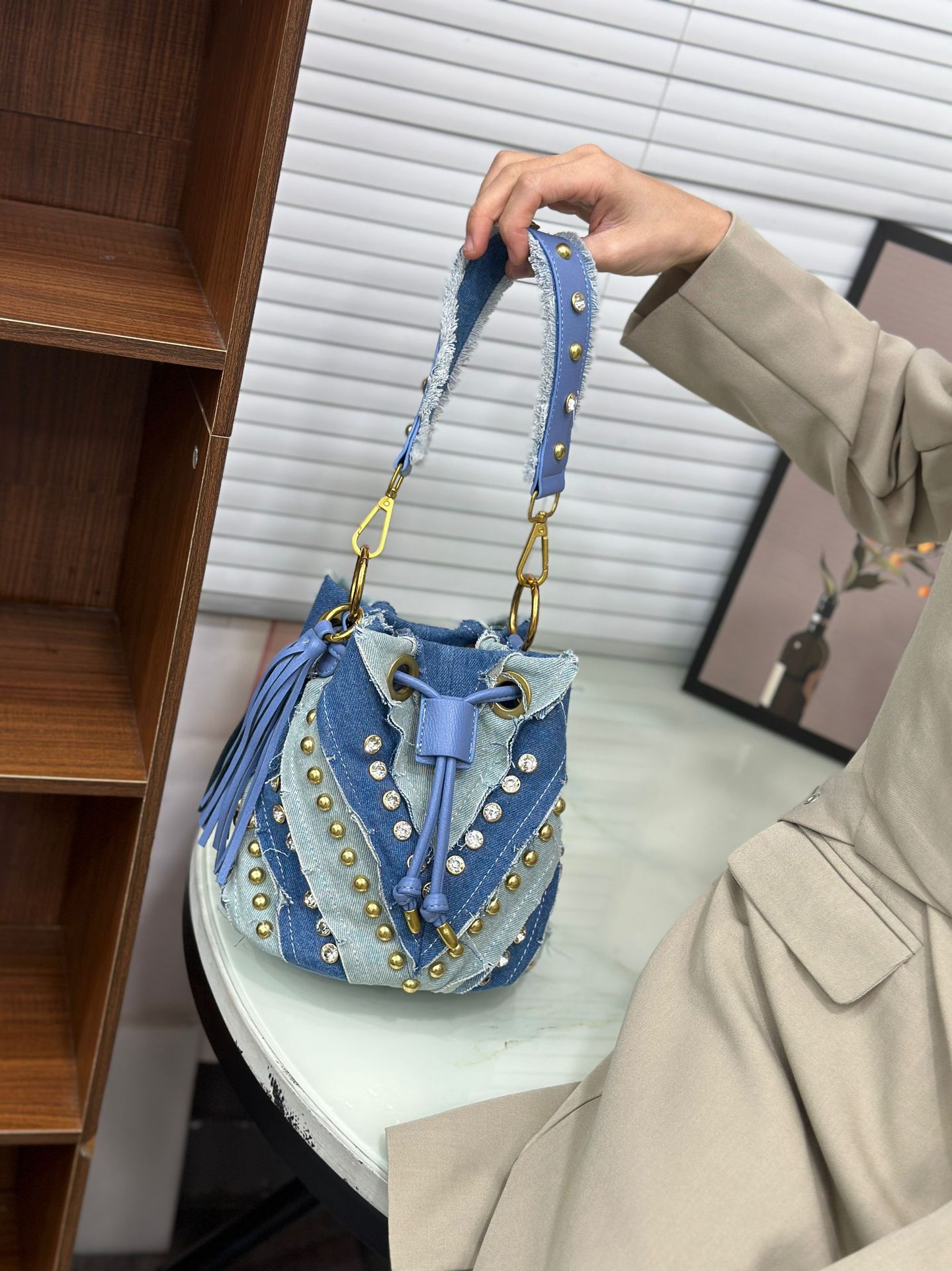 Luxury Bags Denim - Lekka luksusowa, modna torebka z diamentami,